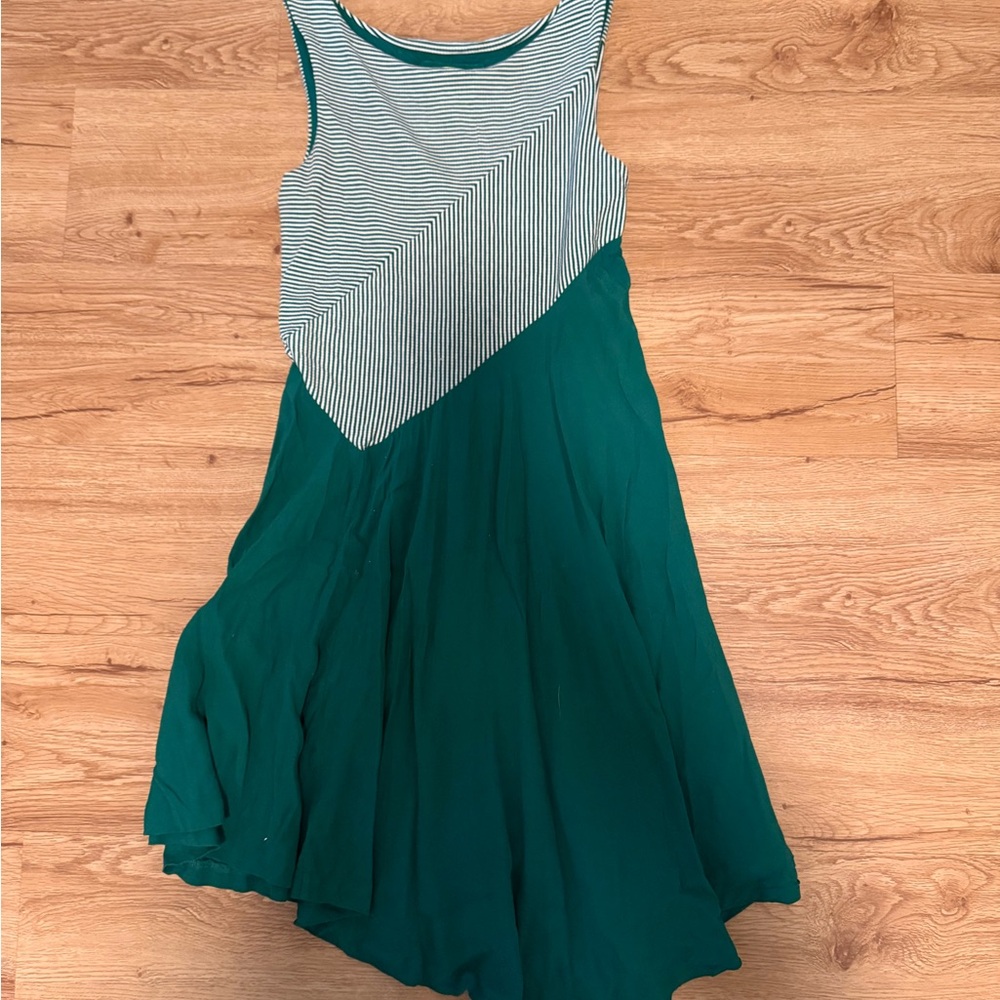 Maeve Green and Striped Asymmetrical Dress